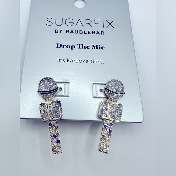 Baublebar Jewelry Sugarfix Drop The Mic Earrings Studs NWT Gold Tone Rhinestone - Picture 2 of 7